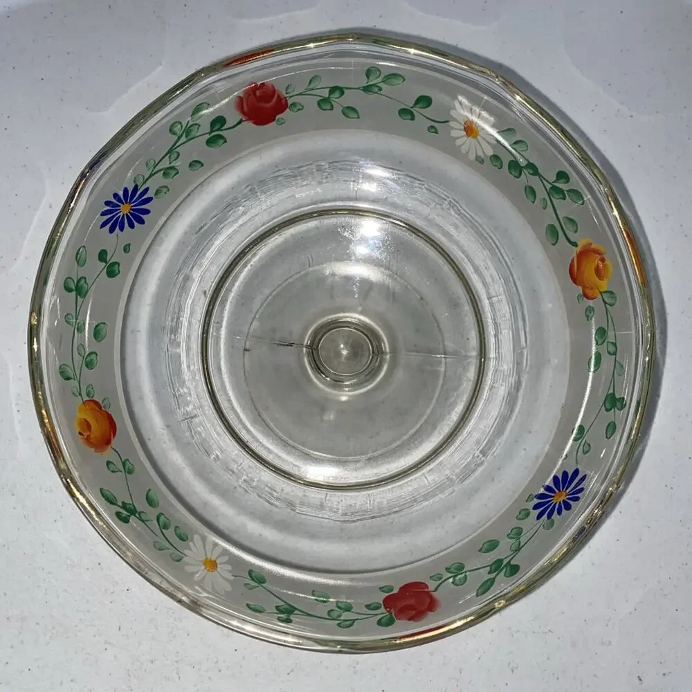 Vintage Pedestal Candy Dish Fruit Bowl Daisies Roses 8”x5” Bohemian Hand Painted